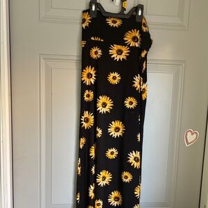 Sunflower Print Black Maxi Dress